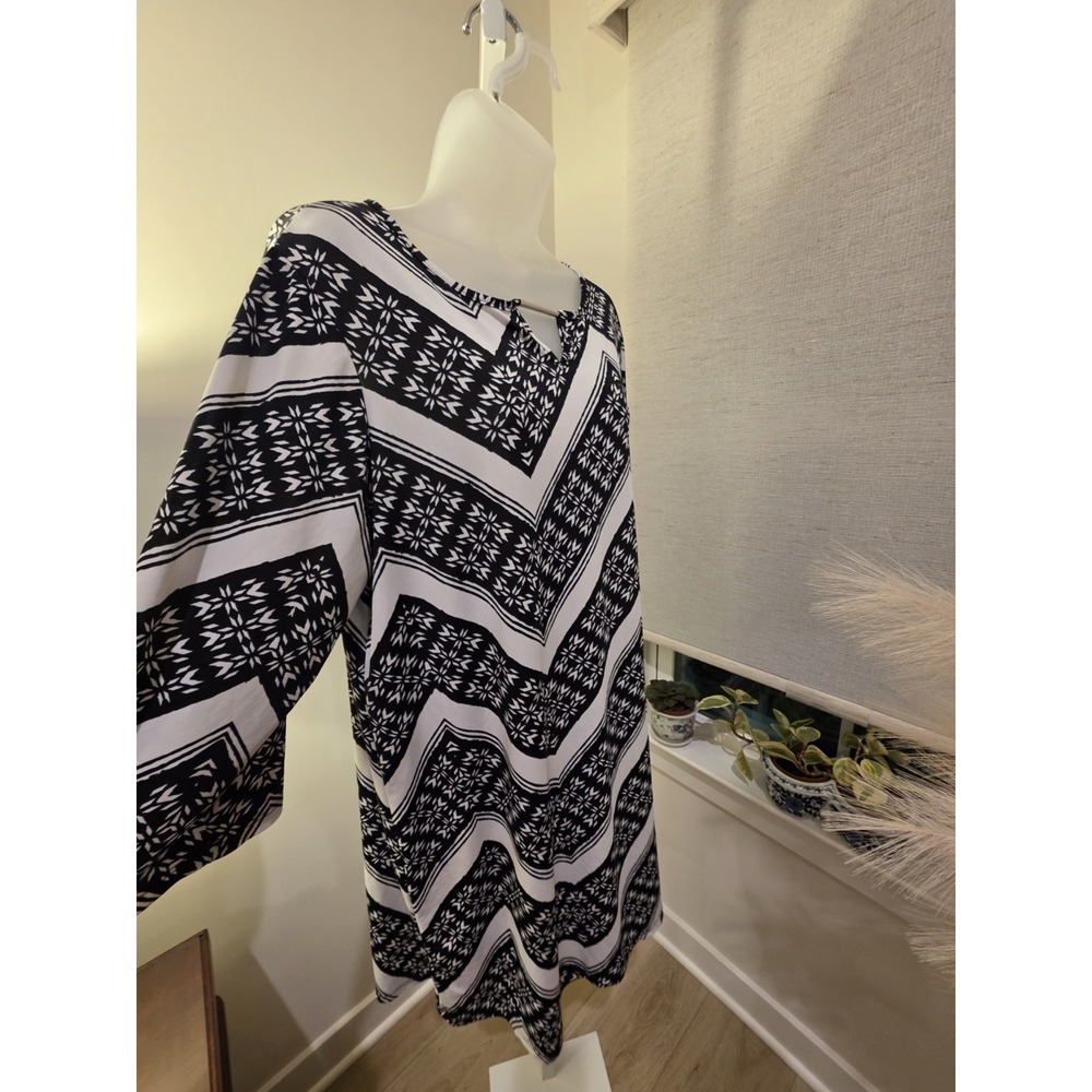 Womens Black White 3/4 Sleeve Chevron Print Stretch Dress 18W Boho Career Casual - Picture 11 of 16